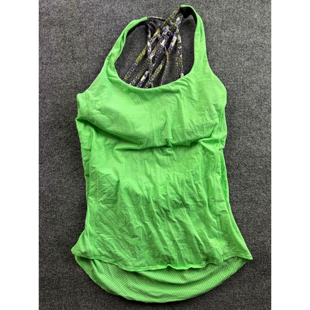 Lululemon Wild Tank Top Womens 8 Lime Green Strappy Back Built-in Bra Yoga Gym